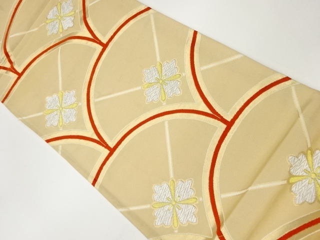 青海波に花菱模様織出し袋帯